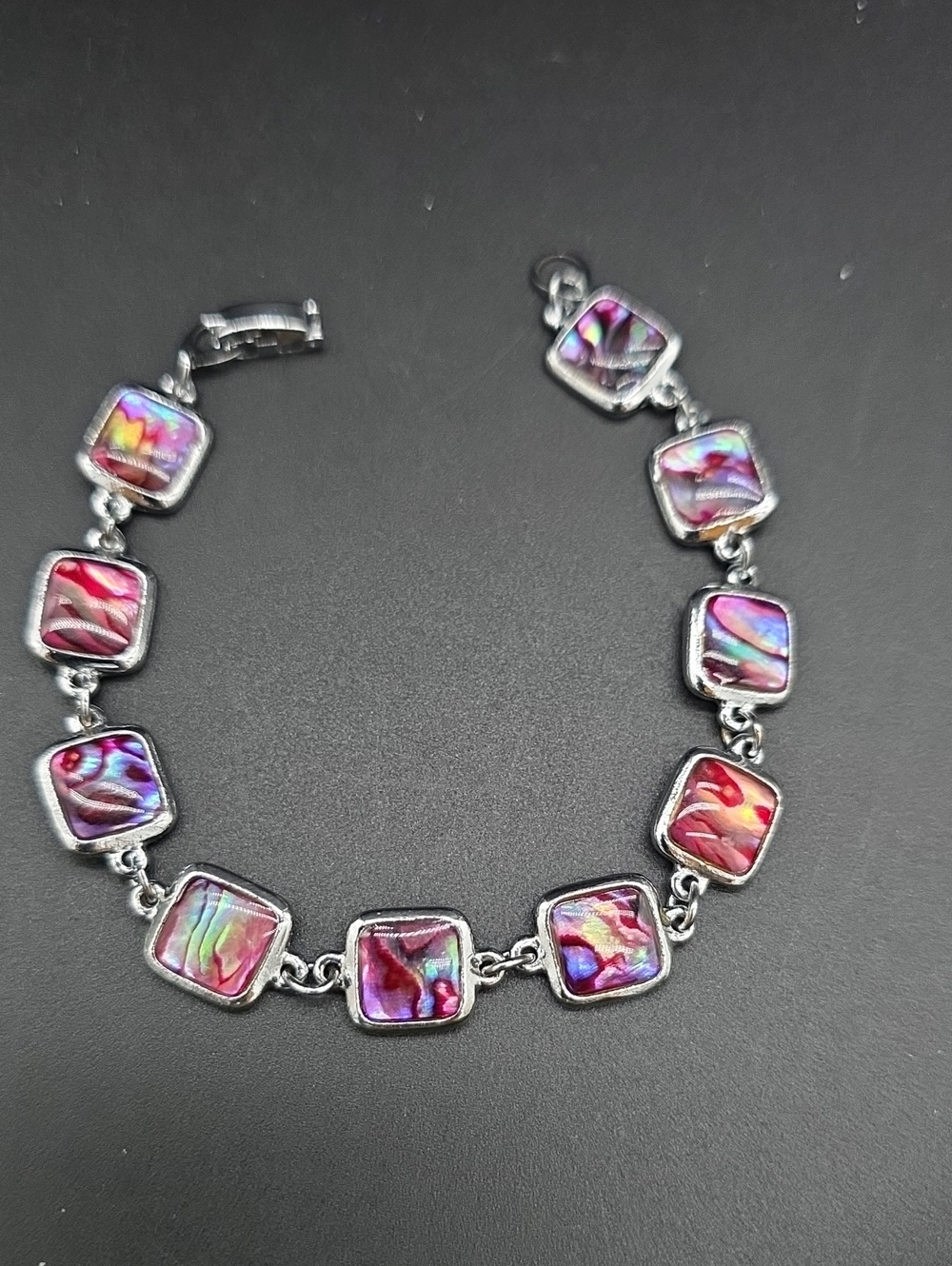 Iridescent Multi-Color Square Link Bracelet - Women's Jewelry